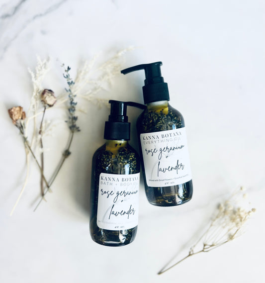 Lavender + Geranium Flower Infused Bath + Body Oil